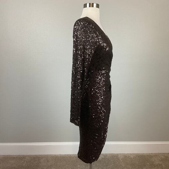 Betsy & Adam Long Sleeve Sequined Mini Sheath Party Cocktail Dress Brown Size 6 - Picture 4 of 13